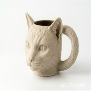 猫头杯带尾巴手柄 - 逼真3D可打印